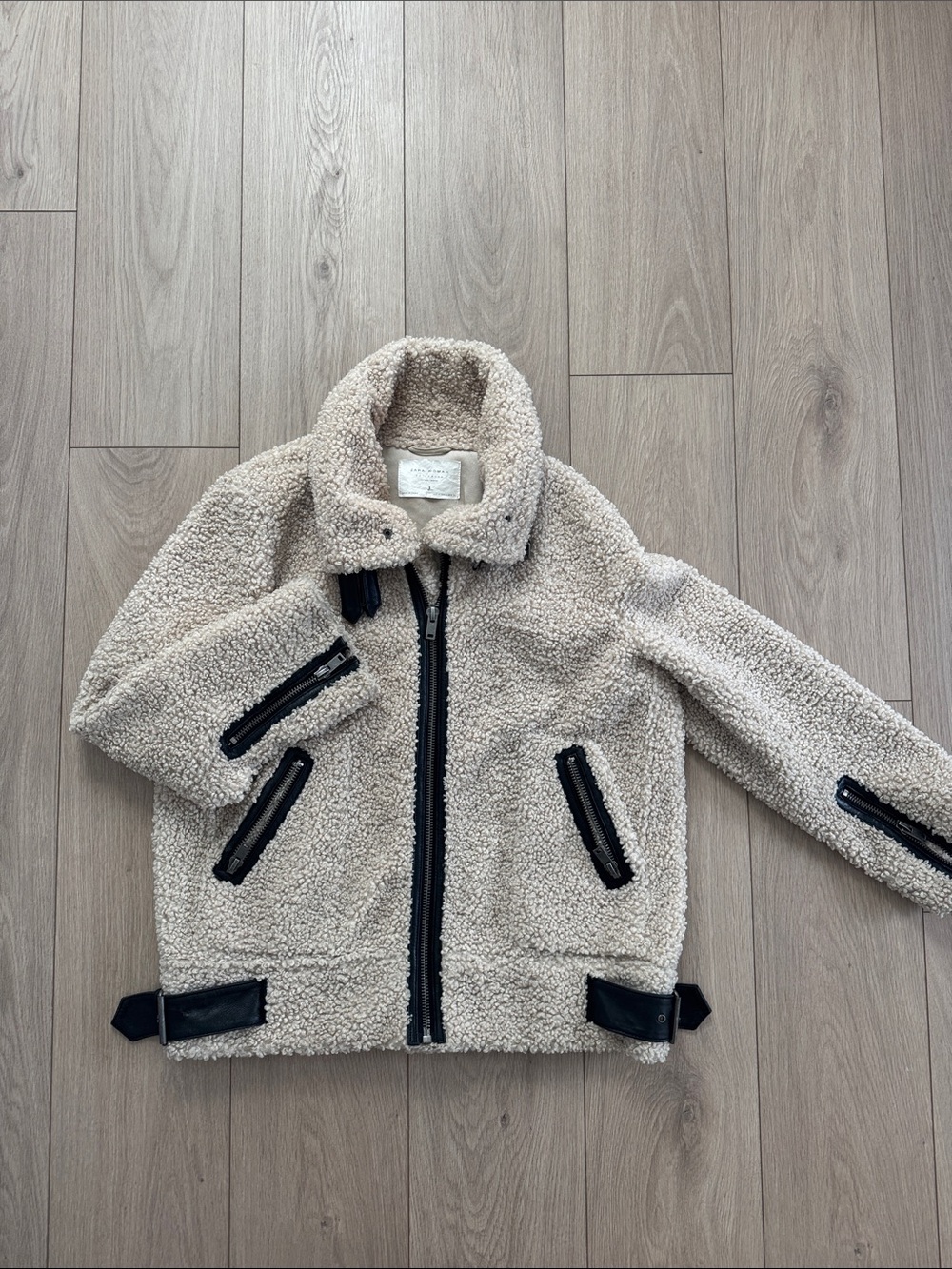 Women’s Zara Cream Sherpa Zip Jacket with Black Trim